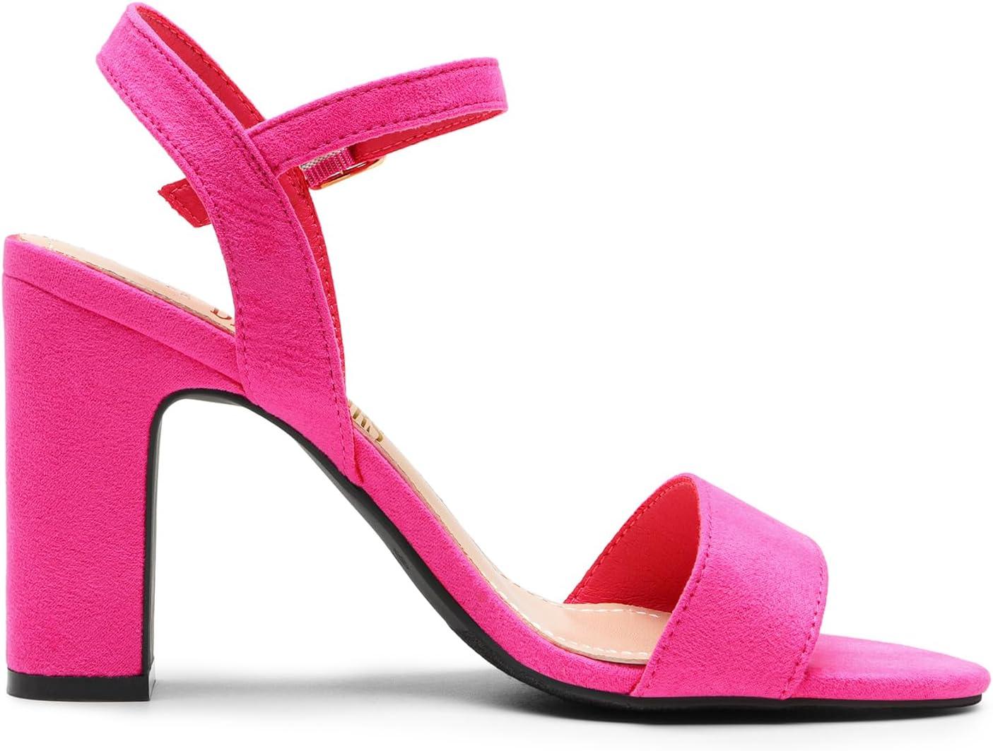 imageDREAM PAIRS Womens Chunky Heels Open Toe Ankle Strap High Block Comfy Dress Heel Sandals Pumps ShoesHot Pinksuede