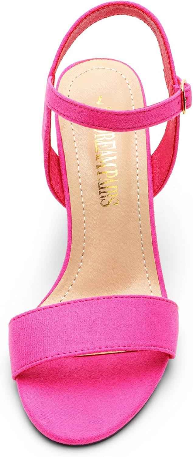 imageDREAM PAIRS Womens Chunky Heels Open Toe Ankle Strap High Block Comfy Dress Heel Sandals Pumps ShoesHot Pinksuede