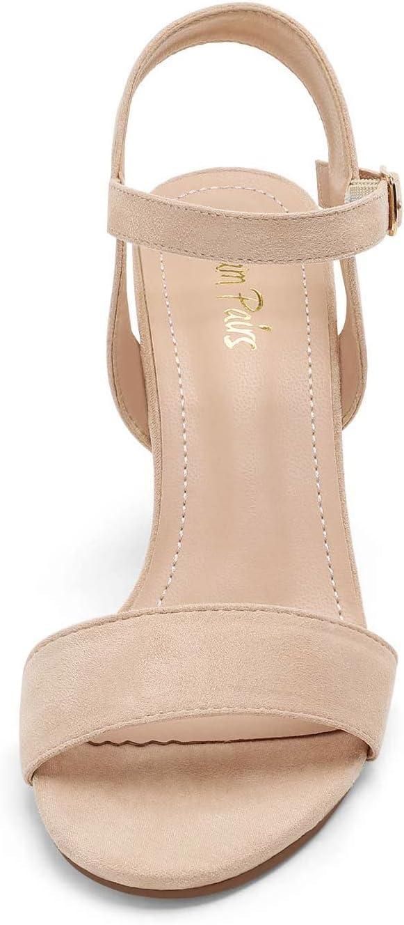 imageDREAM PAIRS Womens Chunky Heels Open Toe Ankle Strap High Block Comfy Dress Heel Sandals Pumps ShoesNudeSuede