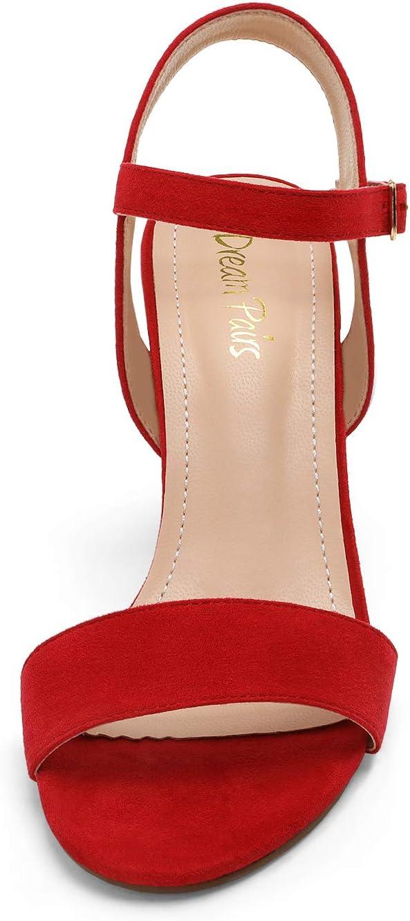 imageDREAM PAIRS Womens Chunky Heels Open Toe Ankle Strap High Block Comfy Dress Heel Sandals Pumps ShoesRedSuede