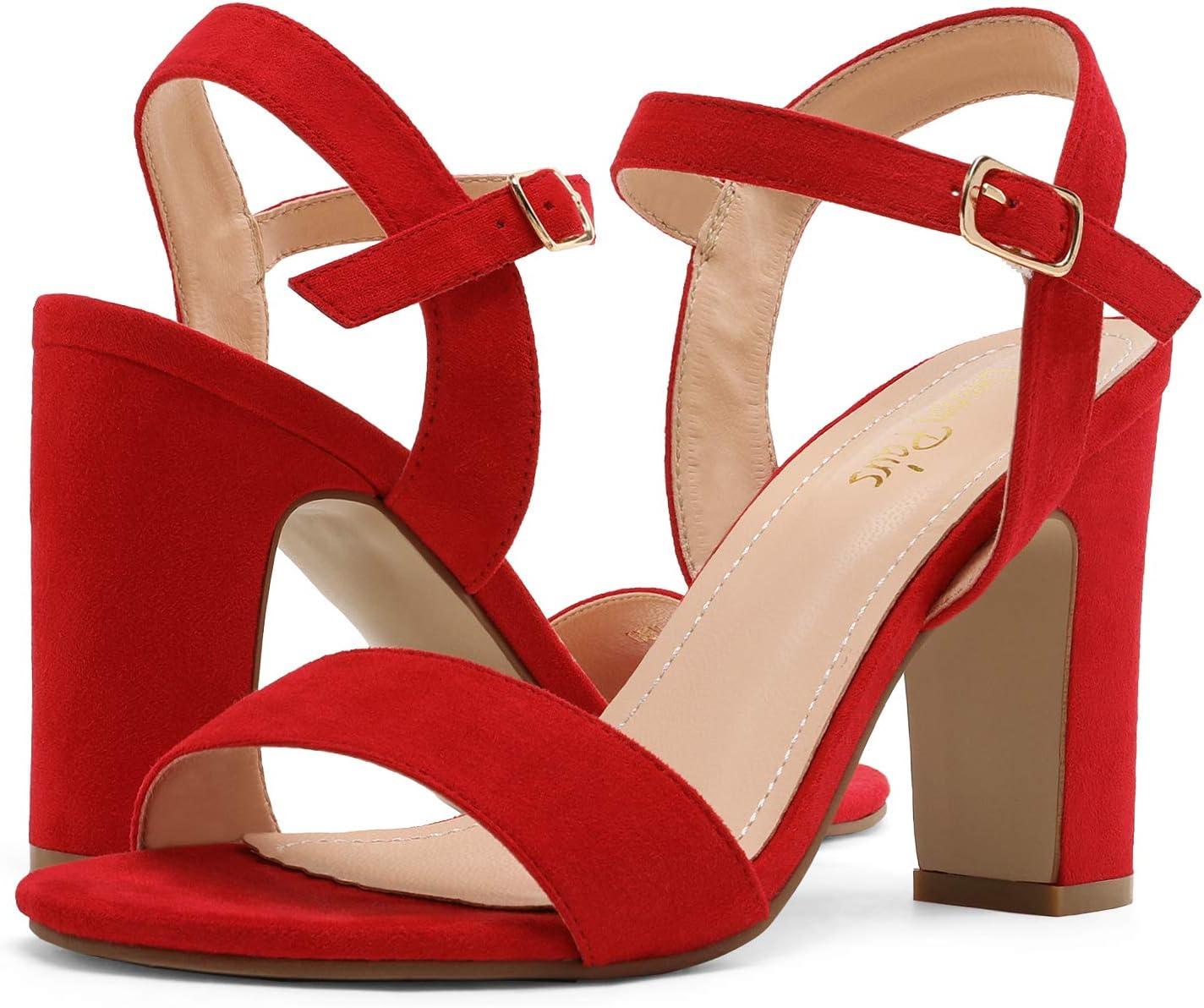imageDREAM PAIRS Womens Chunky Heels Open Toe Ankle Strap High Block Comfy Dress Heel Sandals Pumps ShoesRedSuede