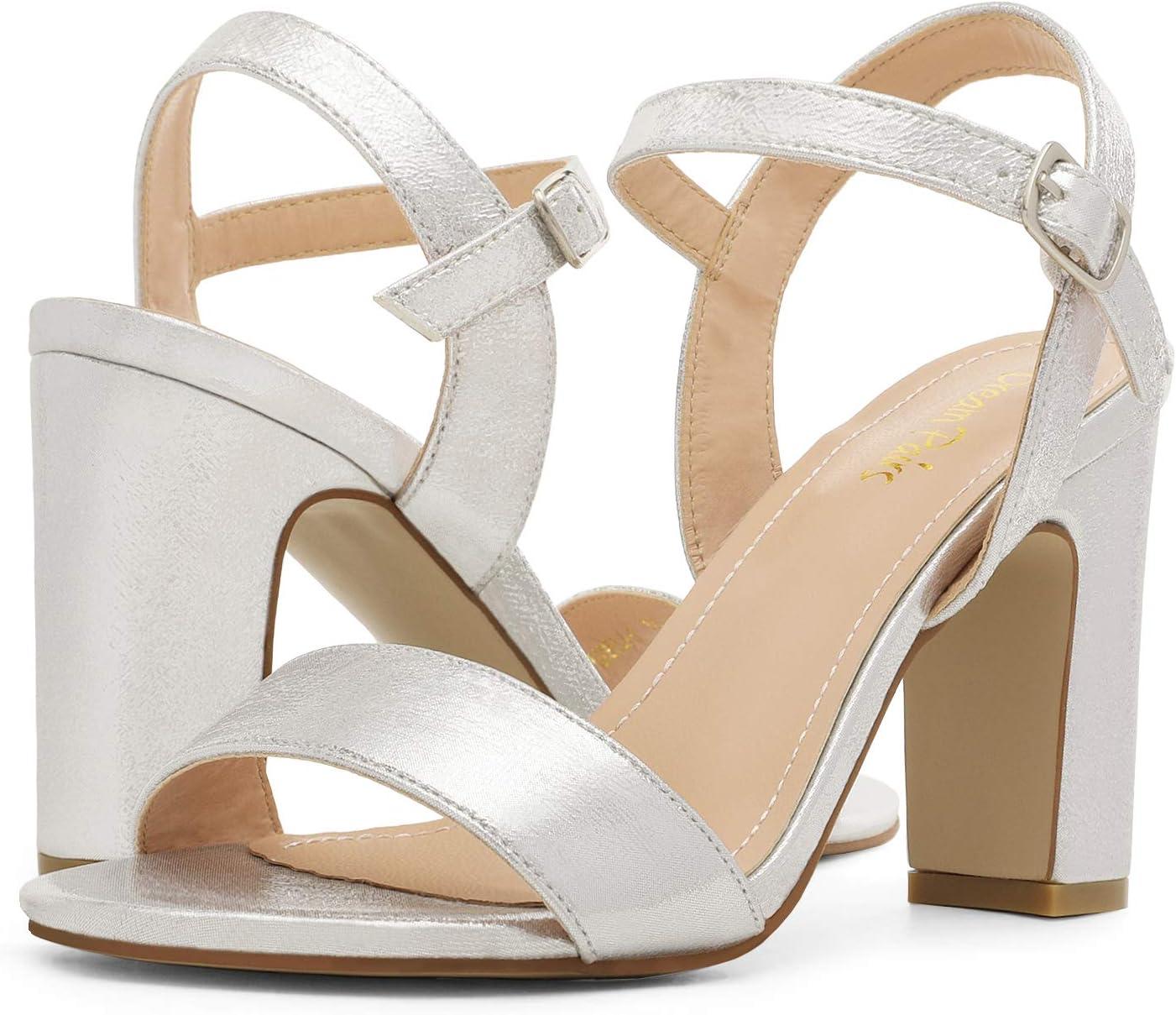 imageDREAM PAIRS Womens Chunky Heels Open Toe Ankle Strap High Block Comfy Dress Heel Sandals Pumps ShoesSilver