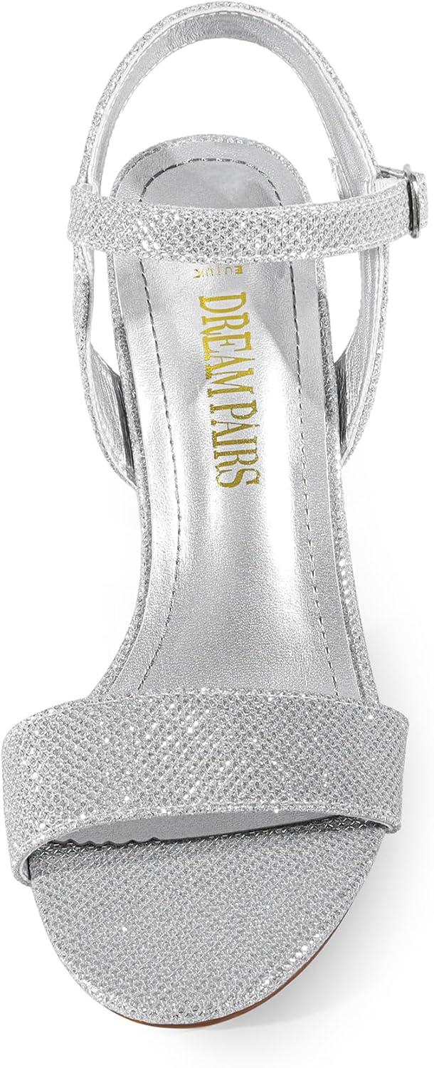imageDREAM PAIRS Womens Chunky Heels Open Toe Ankle Strap High Block Comfy Dress Heel Sandals Pumps ShoesSilverglitter