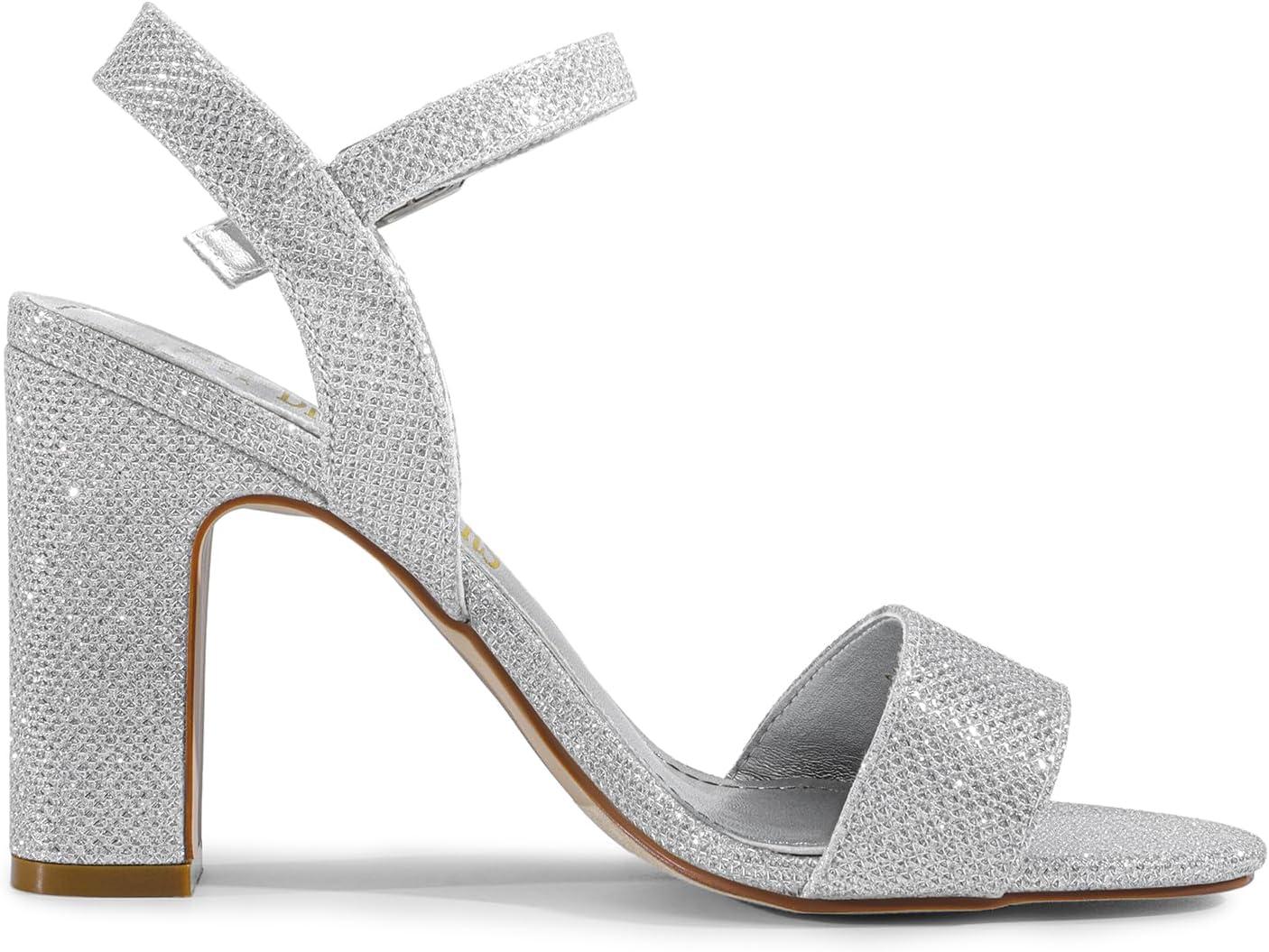 imageDREAM PAIRS Womens Chunky Heels Open Toe Ankle Strap High Block Comfy Dress Heel Sandals Pumps ShoesSilverglitter