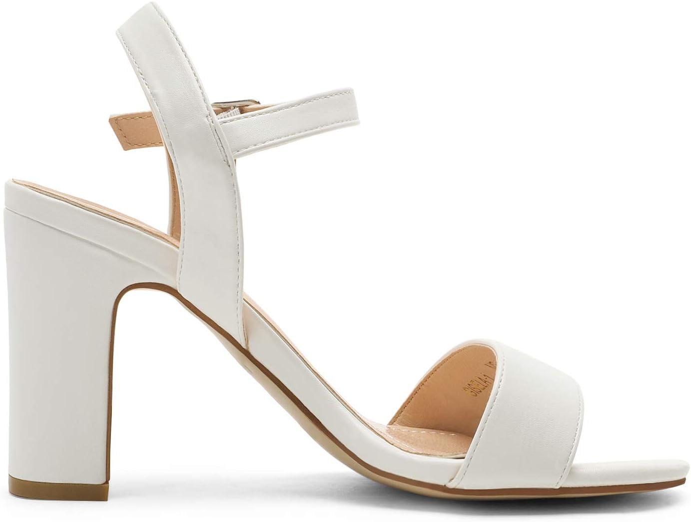 imageDREAM PAIRS Womens Chunky Heels Open Toe Ankle Strap High Block Comfy Dress Heel Sandals Pumps ShoesWhitePu