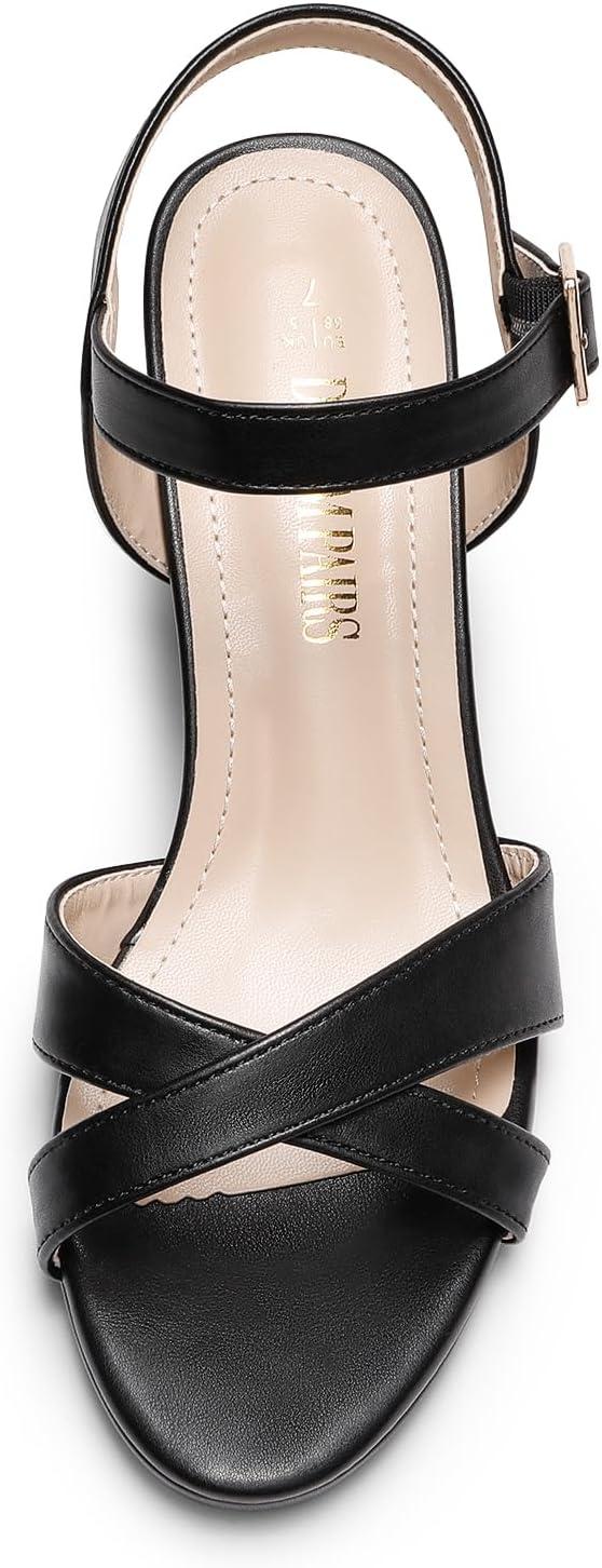 imageDREAM PAIRS Womens Chunky Heels Open Toe Ankle Strap Sparkly Heels Pump SandalsBlackpu