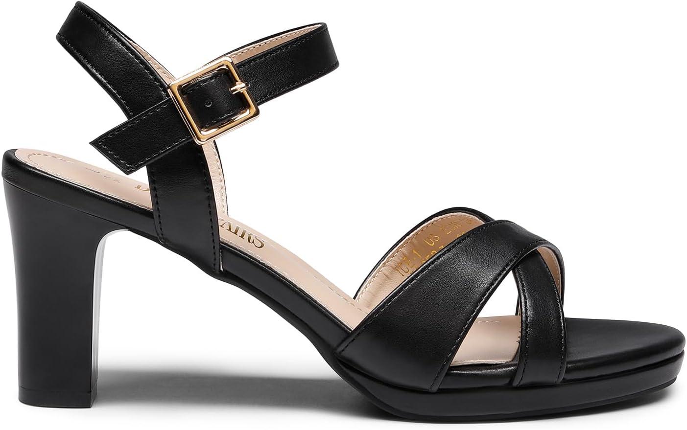 imageDREAM PAIRS Womens Chunky Heels Open Toe Ankle Strap Sparkly Heels Pump SandalsBlackpu