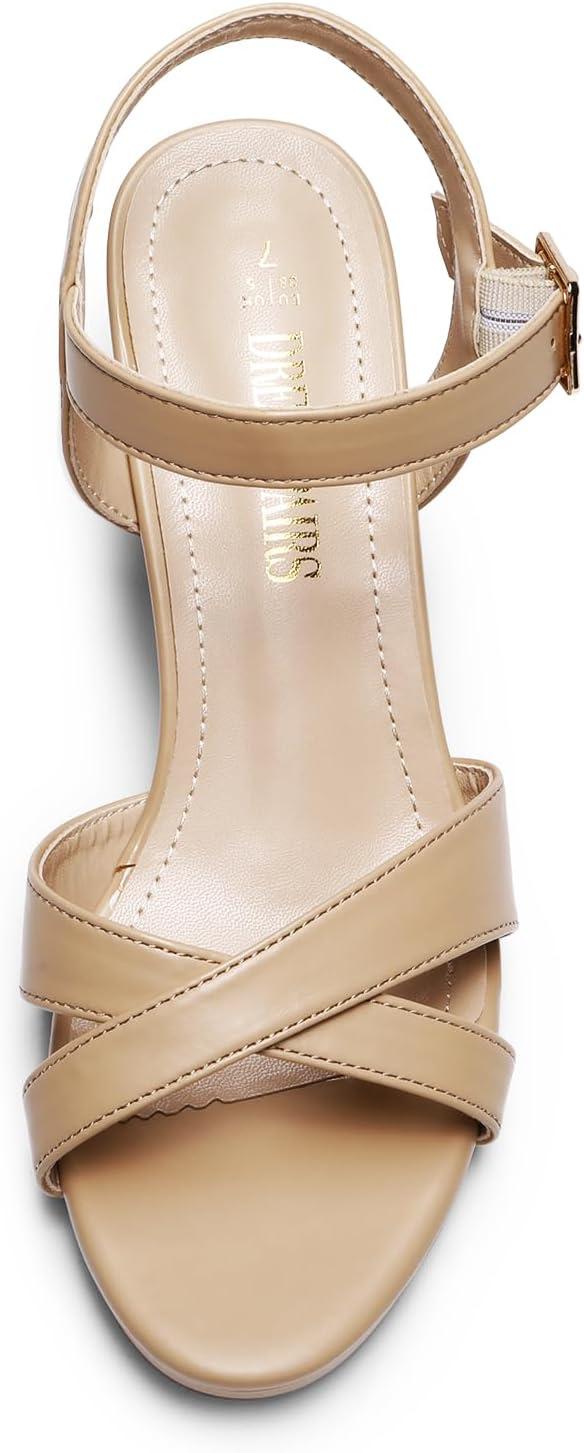 imageDREAM PAIRS Womens Chunky Heels Open Toe Ankle Strap Sparkly Heels Pump SandalsNudepu