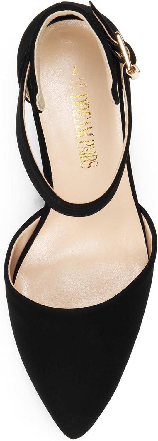 imageDREAM PAIRS Womens Chunky High Heels Dress Pumps Closed Pointed Toe Block Ankle Strap Shoes for Wedding PartyBlacknubuck