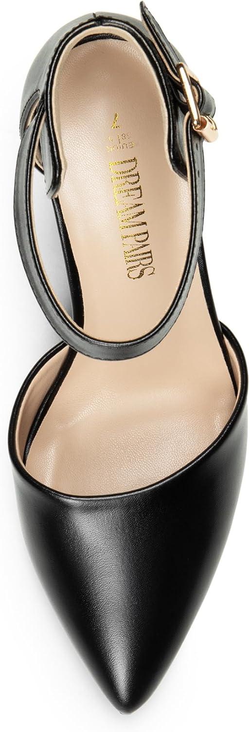 imageDREAM PAIRS Womens Chunky High Heels Dress Pumps Closed Pointed Toe Block Ankle Strap Shoes for Wedding PartyBlackpu