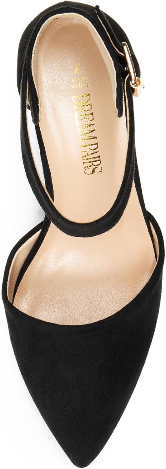 imageDREAM PAIRS Womens Chunky High Heels Dress Pumps Closed Pointed Toe Block Ankle Strap Shoes for Wedding PartyBlacksuede