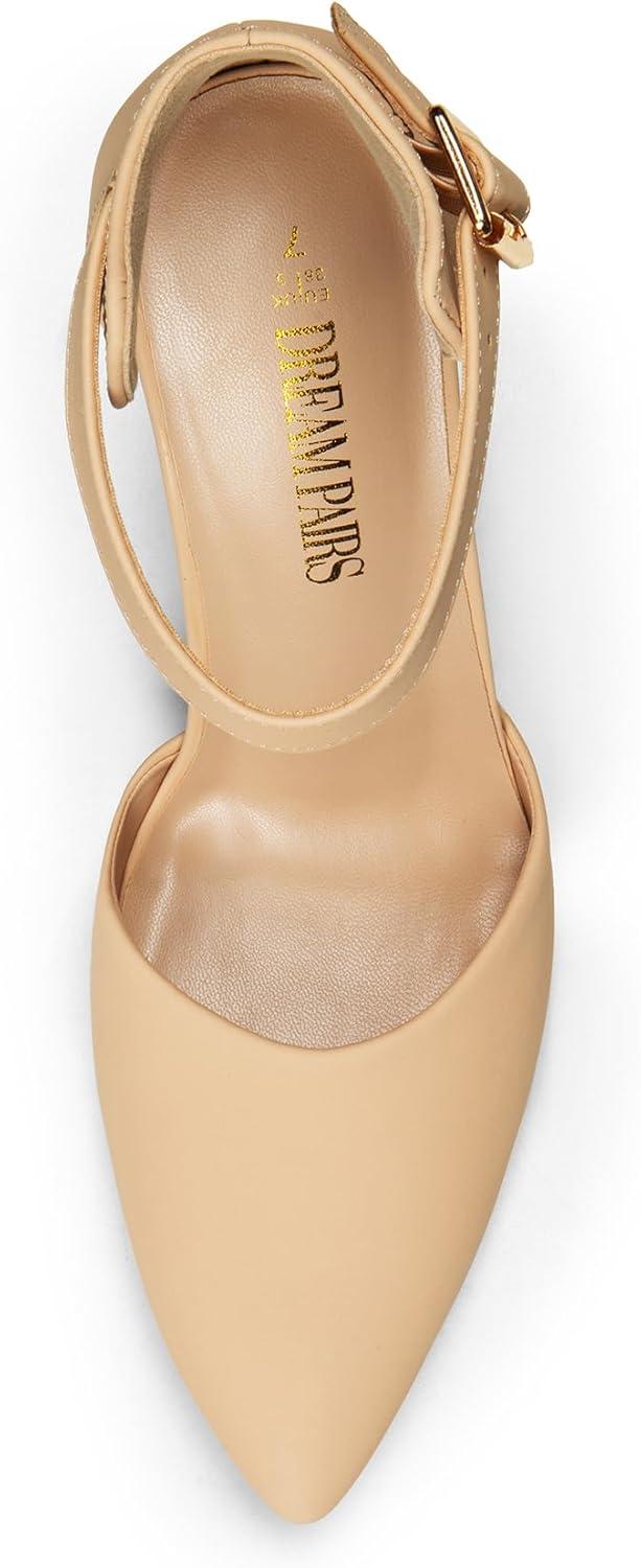 imageDREAM PAIRS Womens Chunky High Heels Dress Pumps Closed Pointed Toe Block Ankle Strap Shoes for Wedding PartyNudenubuck