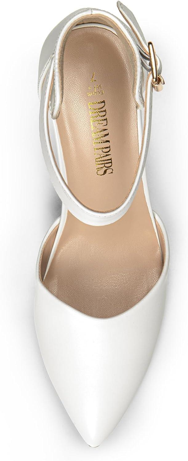 imageDREAM PAIRS Womens Chunky High Heels Dress Pumps Closed Pointed Toe Block Ankle Strap Shoes for Wedding PartyWhitepu