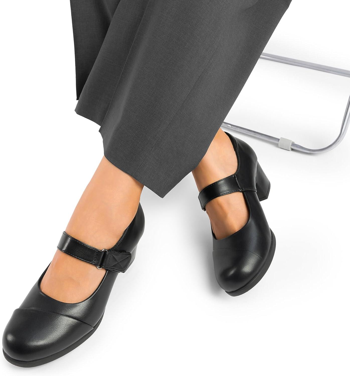 imageDREAM PAIRS Womens Chunky Low Block Closed Toe Heels Mary Janes Pumps Comfortable Round Toe Dress Work Wedding ShoesBlack