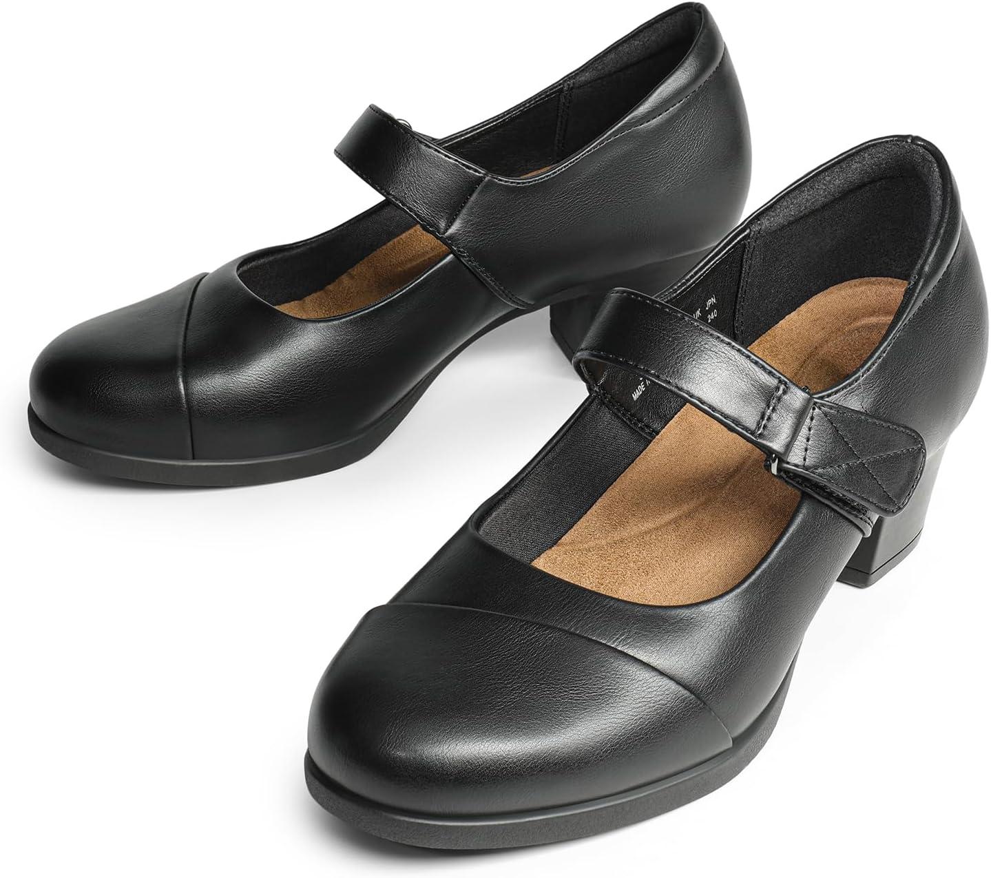 imageDREAM PAIRS Womens Chunky Low Block Closed Toe Heels Mary Janes Pumps Comfortable Round Toe Dress Work Wedding ShoesBlack