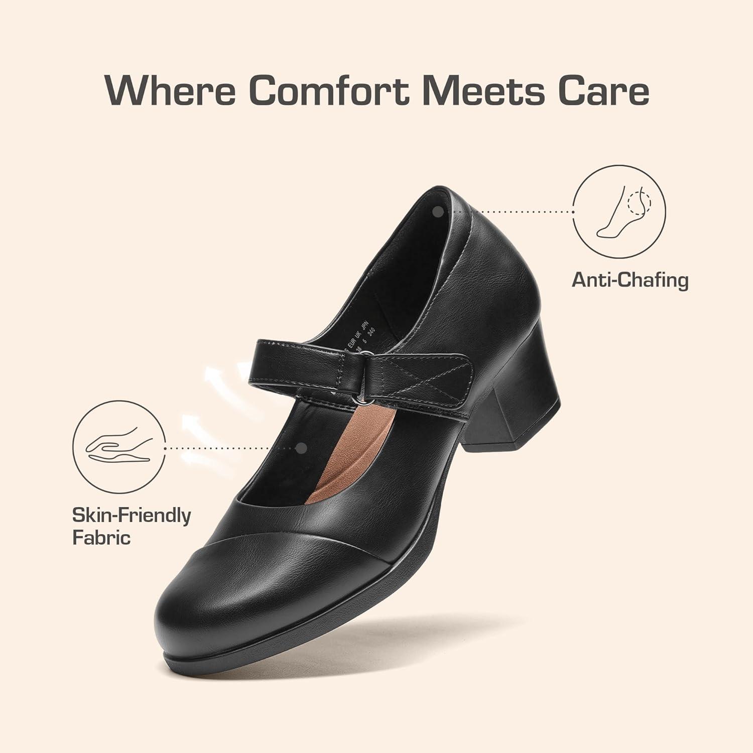 imageDREAM PAIRS Womens Chunky Low Block Closed Toe Heels Mary Janes Pumps Comfortable Round Toe Dress Work Wedding ShoesBlack