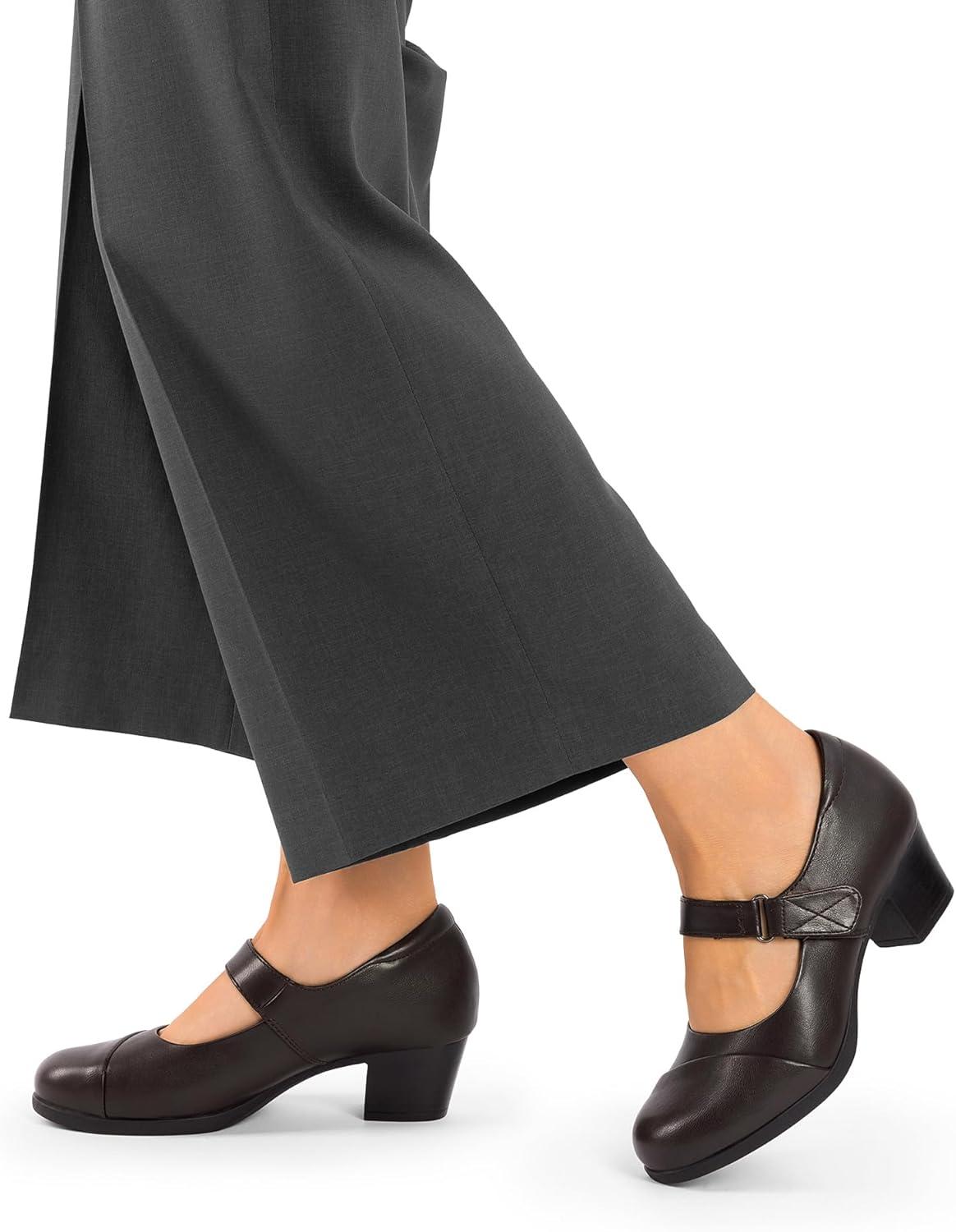 imageDREAM PAIRS Womens Chunky Low Block Closed Toe Heels Mary Janes Pumps Comfortable Round Toe Dress Work Wedding ShoesBrown