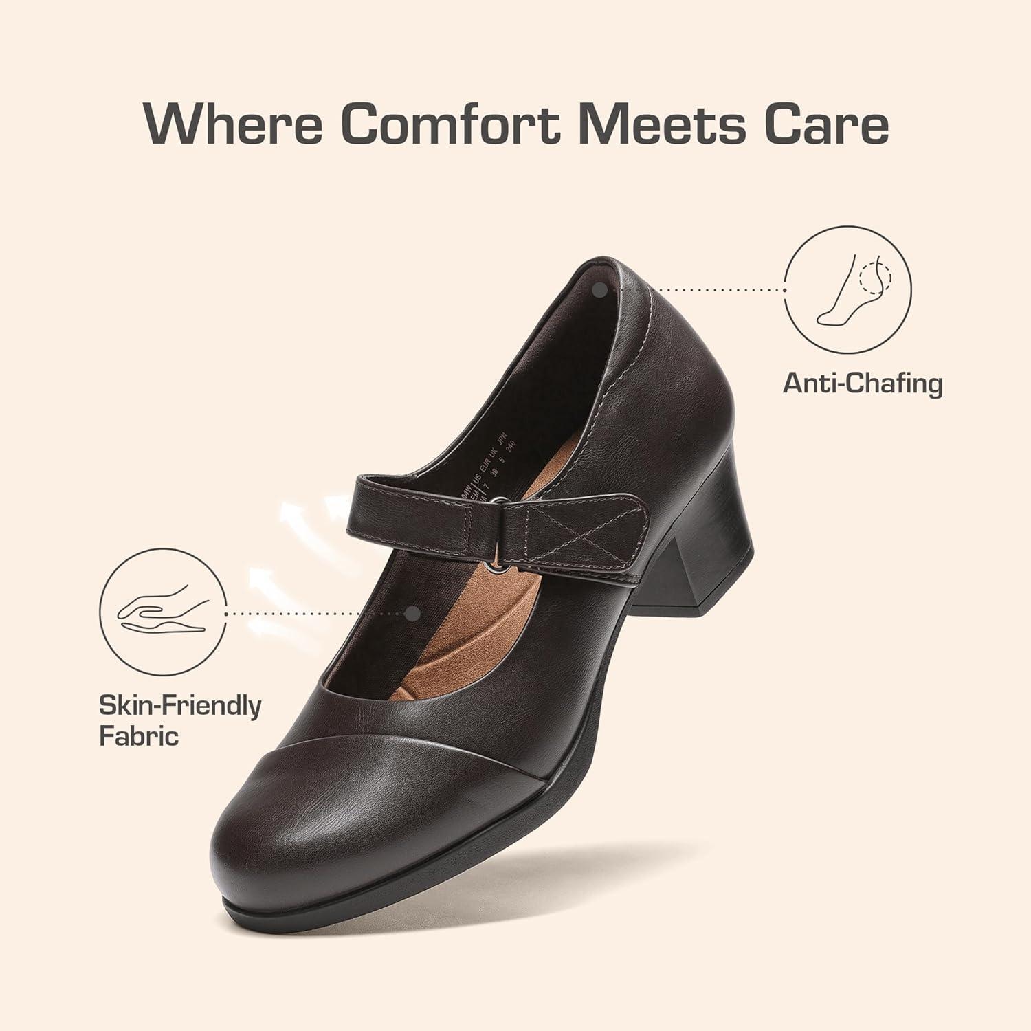 imageDREAM PAIRS Womens Chunky Low Block Closed Toe Heels Mary Janes Pumps Comfortable Round Toe Dress Work Wedding ShoesBrown