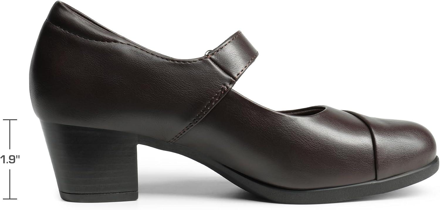 imageDREAM PAIRS Womens Chunky Low Block Closed Toe Heels Mary Janes Pumps Comfortable Round Toe Dress Work Wedding ShoesBrown