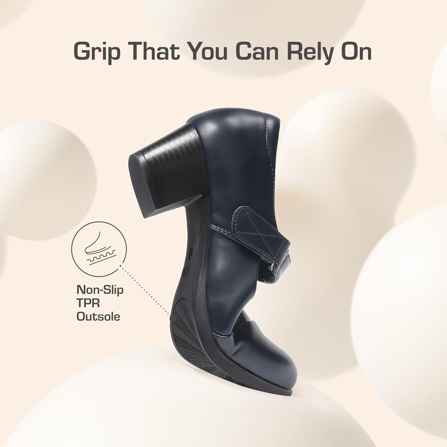 imageDREAM PAIRS Womens Chunky Low Block Closed Toe Heels Mary Janes Pumps Comfortable Round Toe Dress Work Wedding ShoesNavy