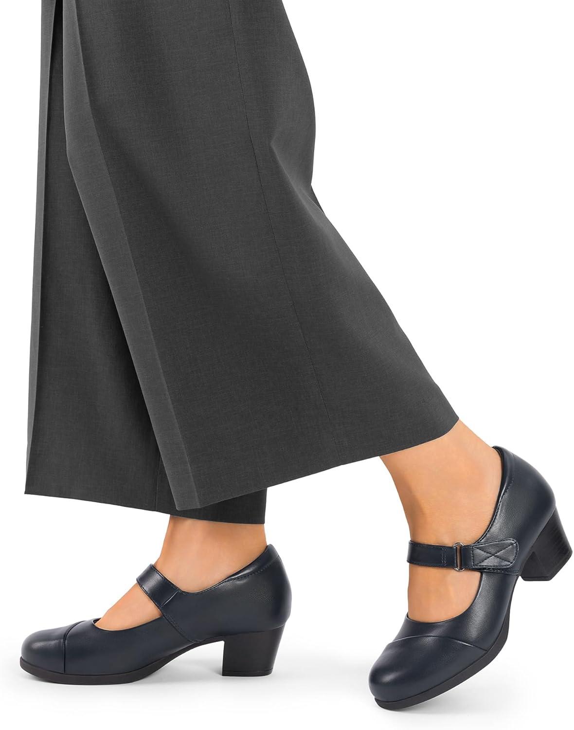 imageDREAM PAIRS Womens Chunky Low Block Closed Toe Heels Mary Janes Pumps Comfortable Round Toe Dress Work Wedding ShoesNavy