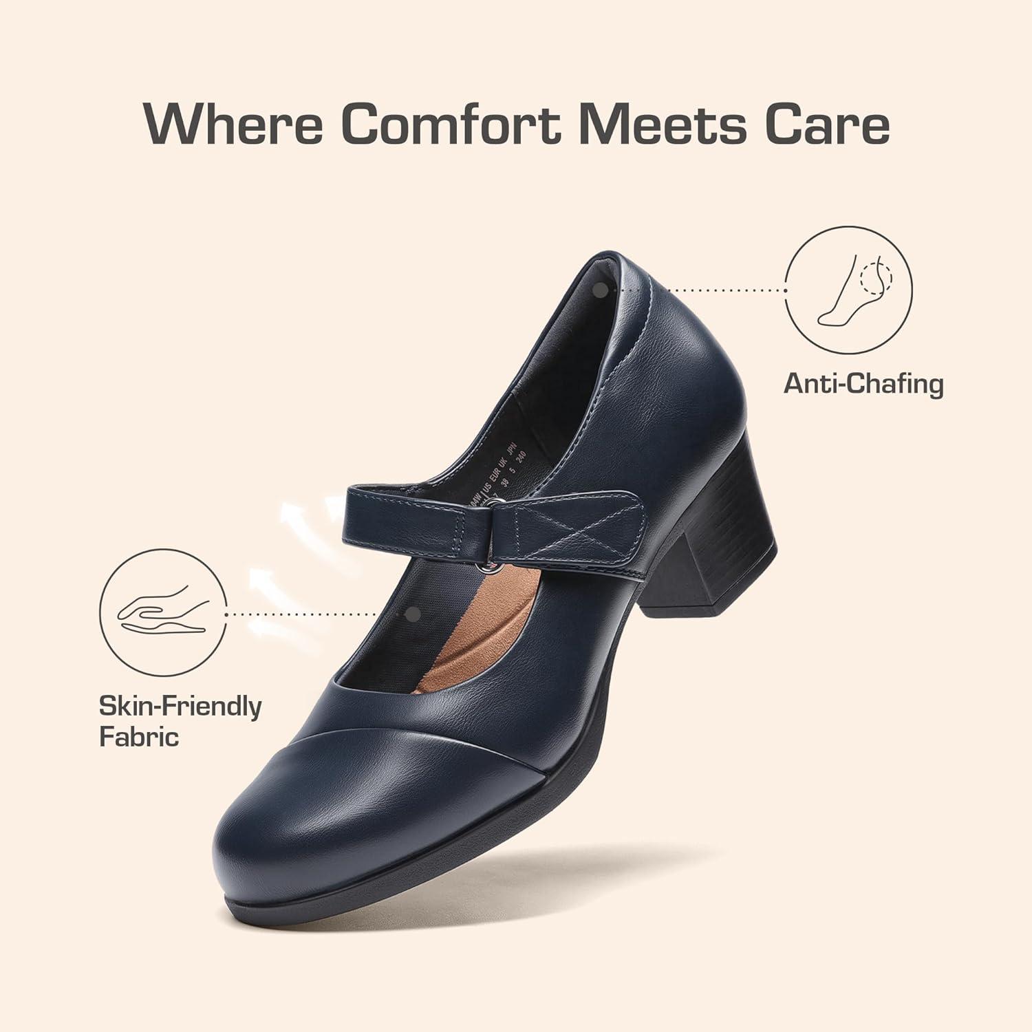 imageDREAM PAIRS Womens Chunky Low Block Closed Toe Heels Mary Janes Pumps Comfortable Round Toe Dress Work Wedding ShoesNavy