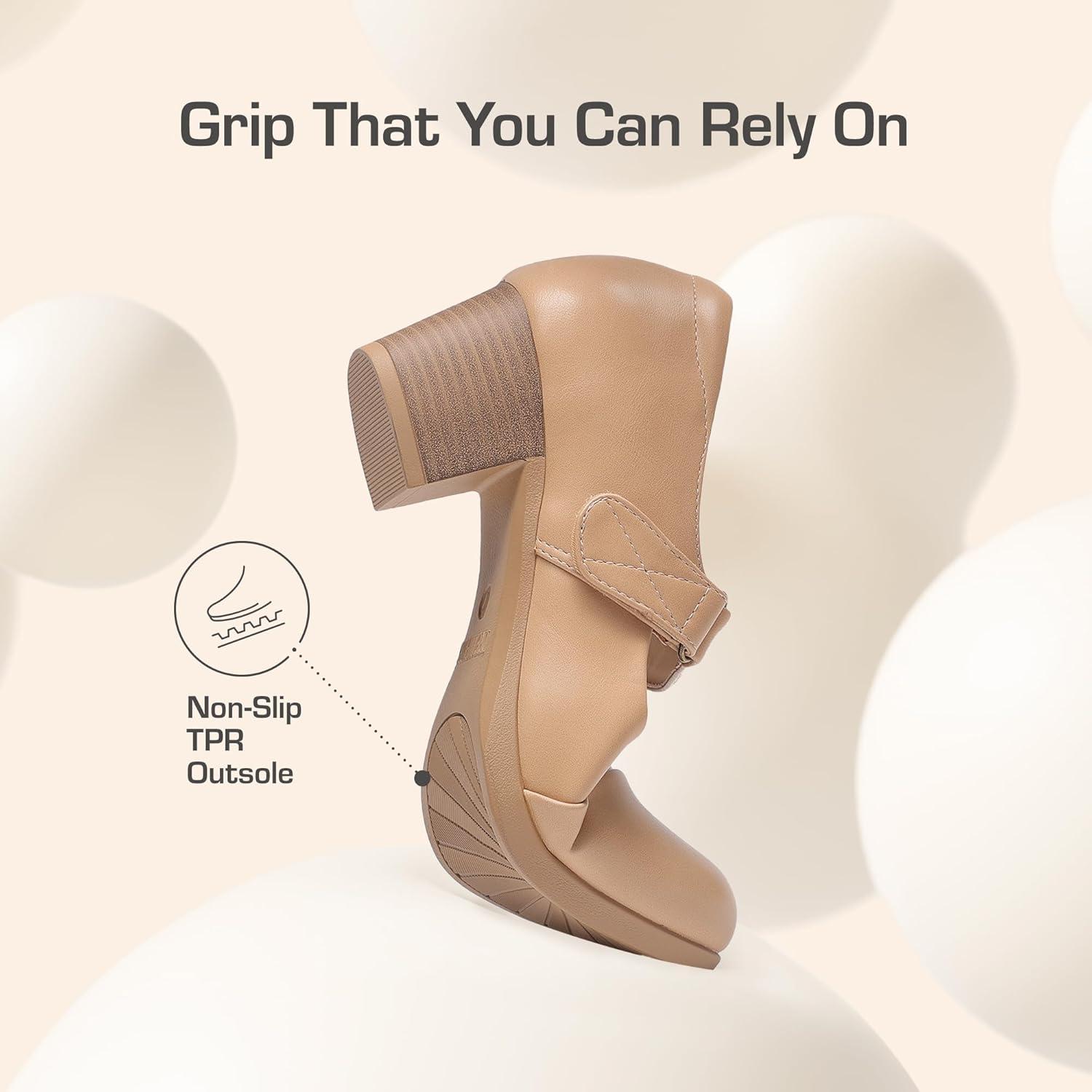 imageDREAM PAIRS Womens Chunky Low Block Closed Toe Heels Mary Janes Pumps Comfortable Round Toe Dress Work Wedding ShoesNudepu