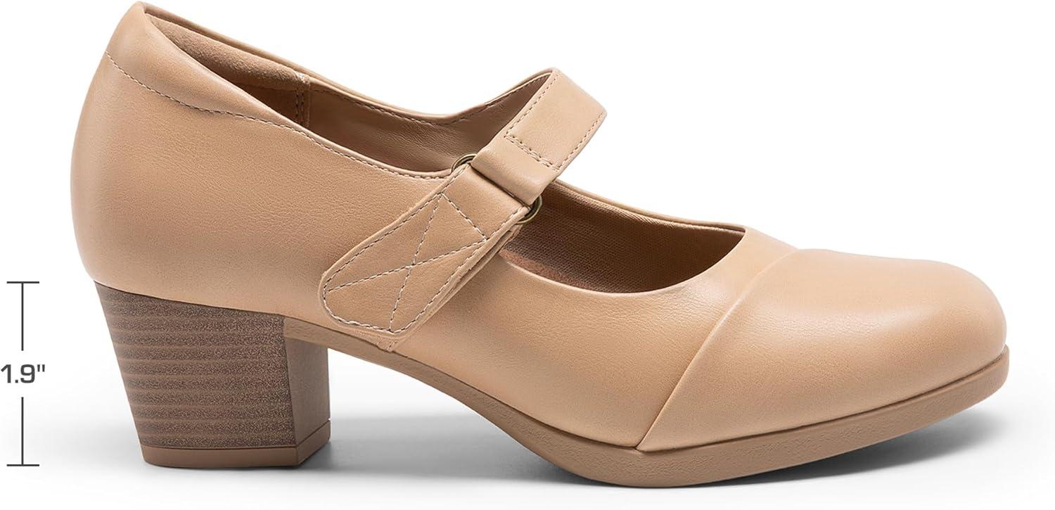 imageDREAM PAIRS Womens Chunky Low Block Closed Toe Heels Mary Janes Pumps Comfortable Round Toe Dress Work Wedding ShoesNudepu