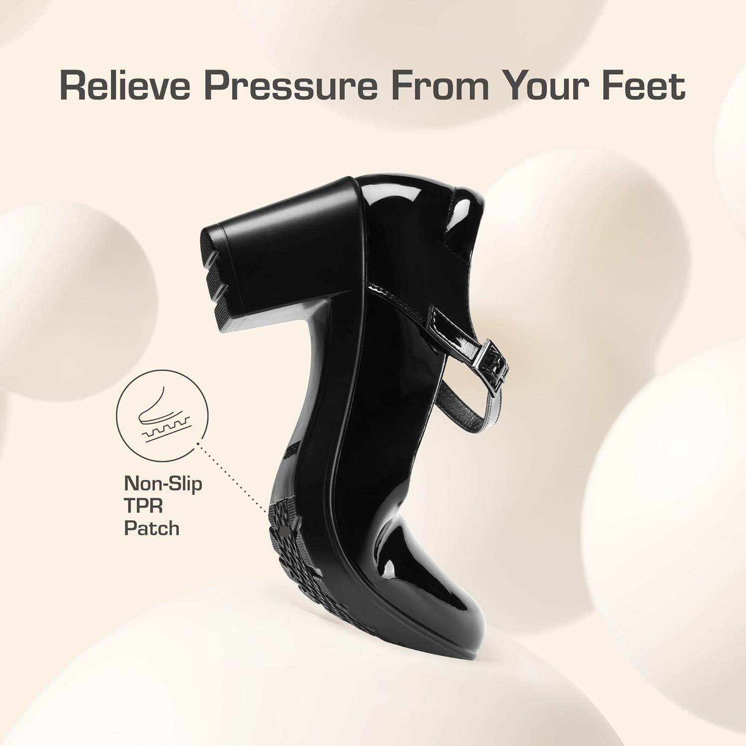 imageDREAM PAIRS Womens Chunky Low Block Heels Mary Jane Closed Toe Work Pumps Comfortable Round Toe Dress Wedding Shoes EDENIABlackpat