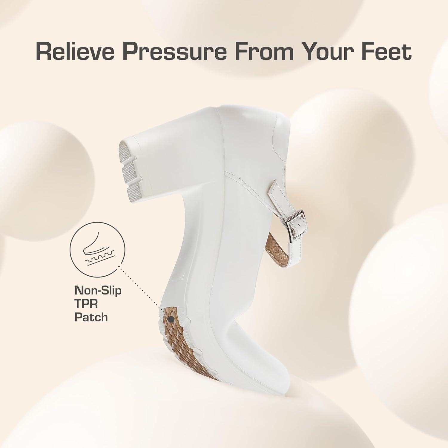 imageDREAM PAIRS Womens Chunky Low Block Heels Mary Jane Closed Toe Work Pumps Comfortable Round Toe Dress Wedding Shoes EDENIAWhite