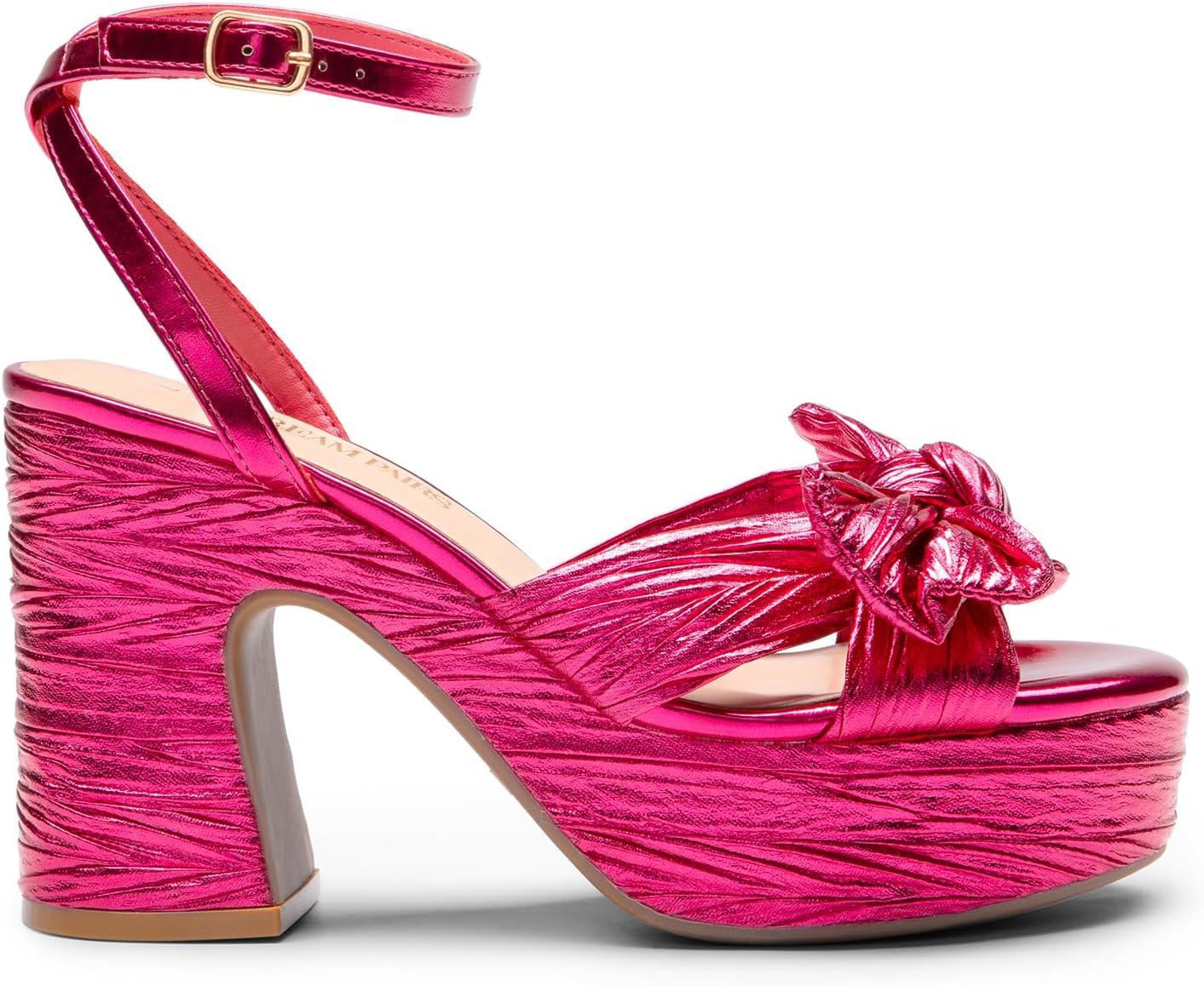 imageDREAM PAIRS Womens Chunky Platform Heels Sandals Pleated Bow Knot Ankle Buckle Strap Heeled Sandals Open Toe Comfortable Wedding Party Dress ShoesHot Pink