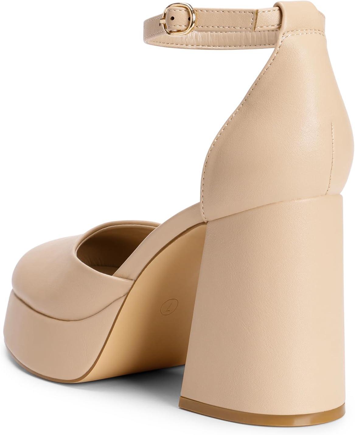 imageDREAM PAIRS Womens Chunky Platform High Heels Closed Toe Block Ankle Strap Dress Wedding Party Pumps ShoesNudepu