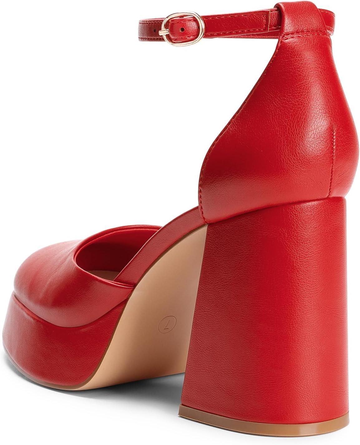 imageDREAM PAIRS Womens Chunky Platform High Heels Closed Toe Block Ankle Strap Dress Wedding Party Pumps ShoesRedpu