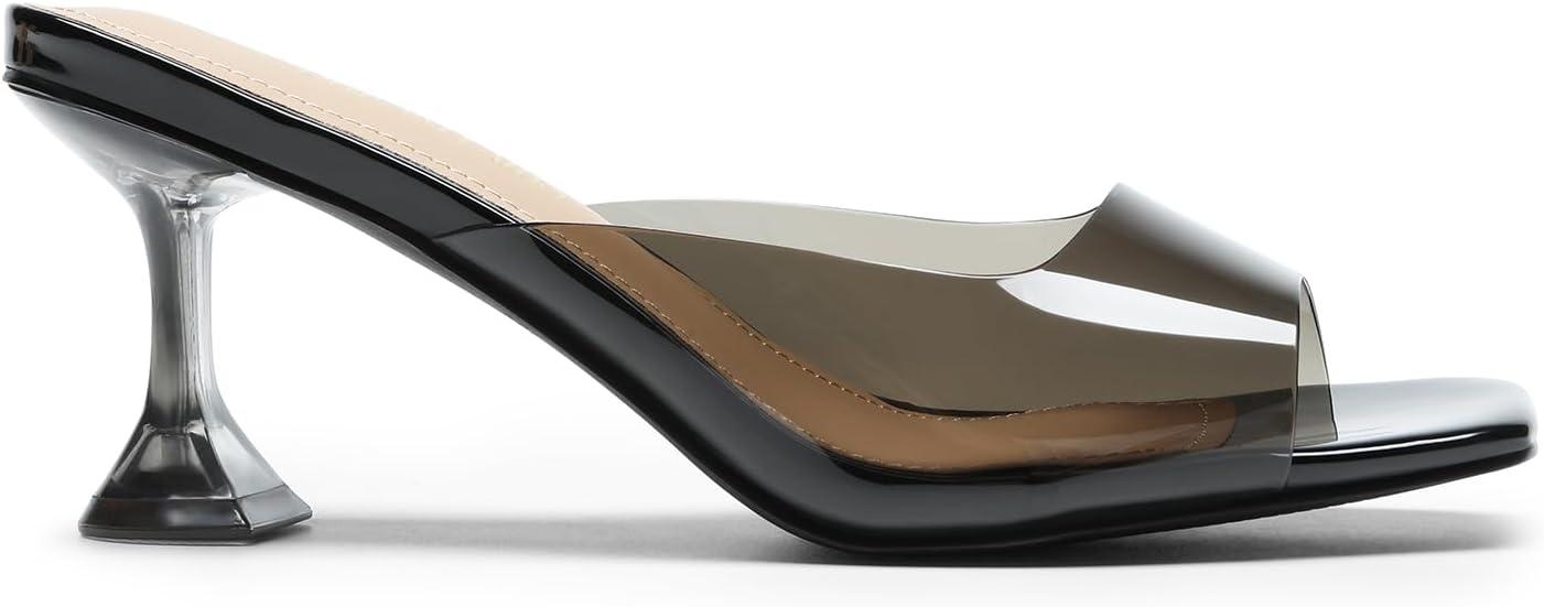 imageDREAM PAIRS Womens Clear Heeled Sandals Square Toe Transparent Stiletto Mules Slip on Wedding Dress ShoesAll Blackclear