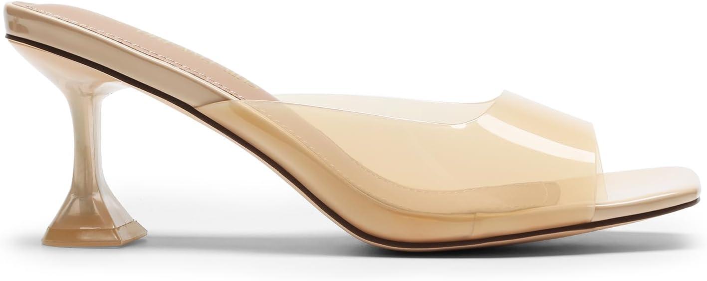 imageDREAM PAIRS Womens Clear Heeled Sandals Square Toe Transparent Stiletto Mules Slip on Wedding Dress ShoesAll Nudeclear
