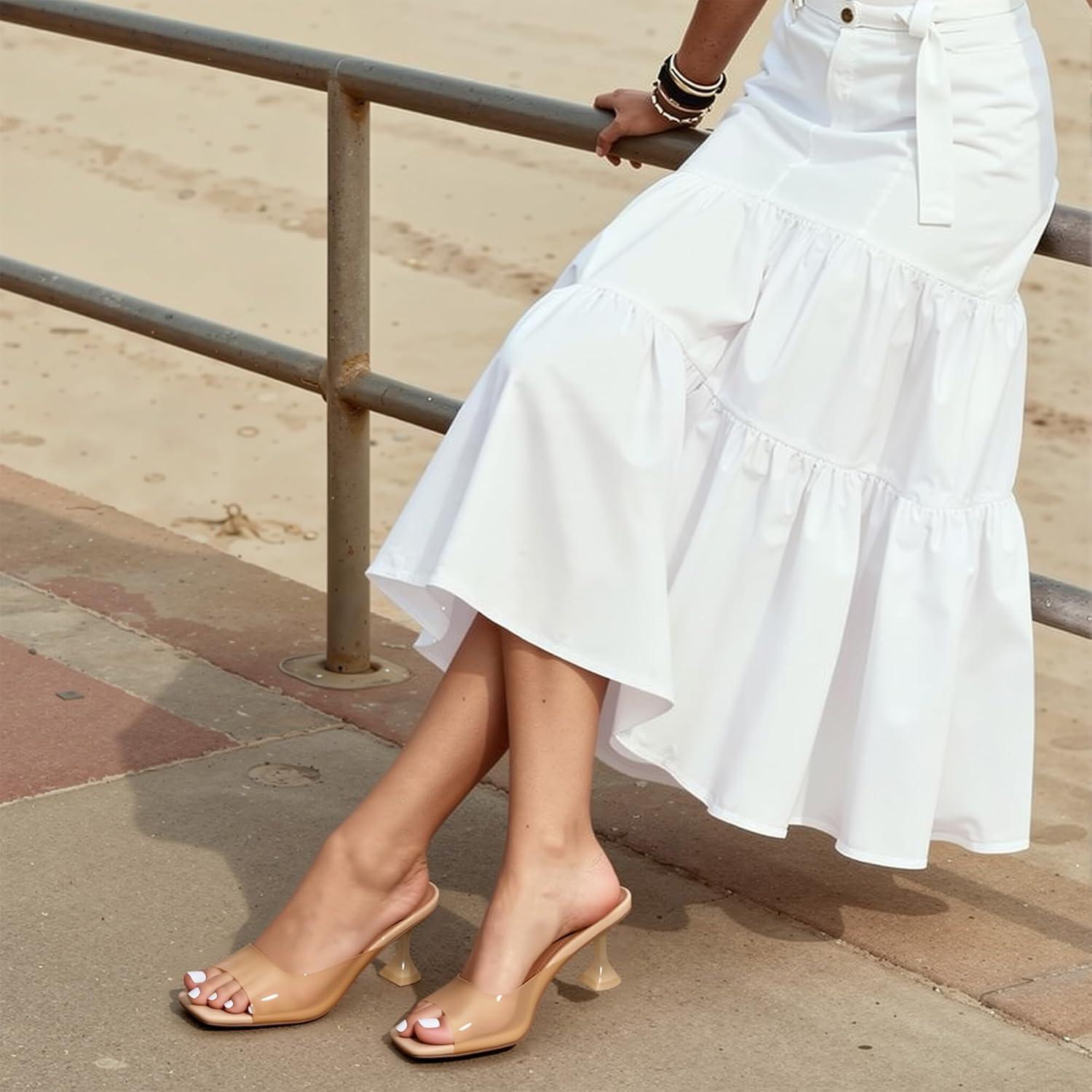 imageDREAM PAIRS Womens Clear Heeled Sandals Square Toe Transparent Stiletto Mules Slip on Wedding Dress ShoesAll Nudeclear