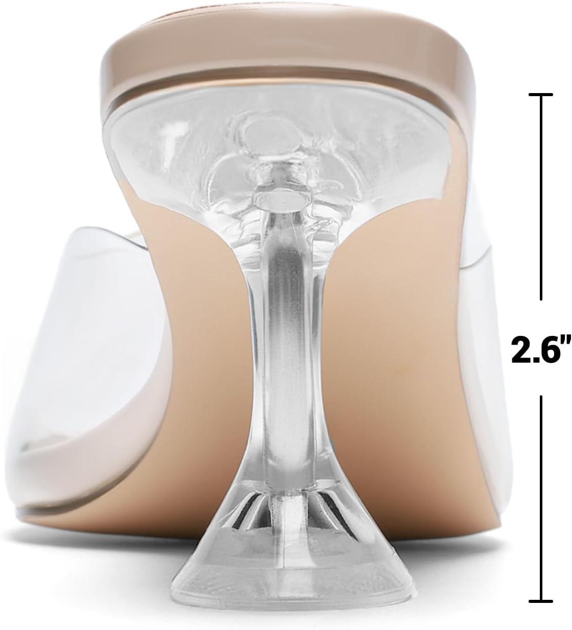 imageDREAM PAIRS Womens Clear Heeled Sandals Square Toe Transparent Stiletto Mules Slip on Wedding Dress ShoesNudeClear