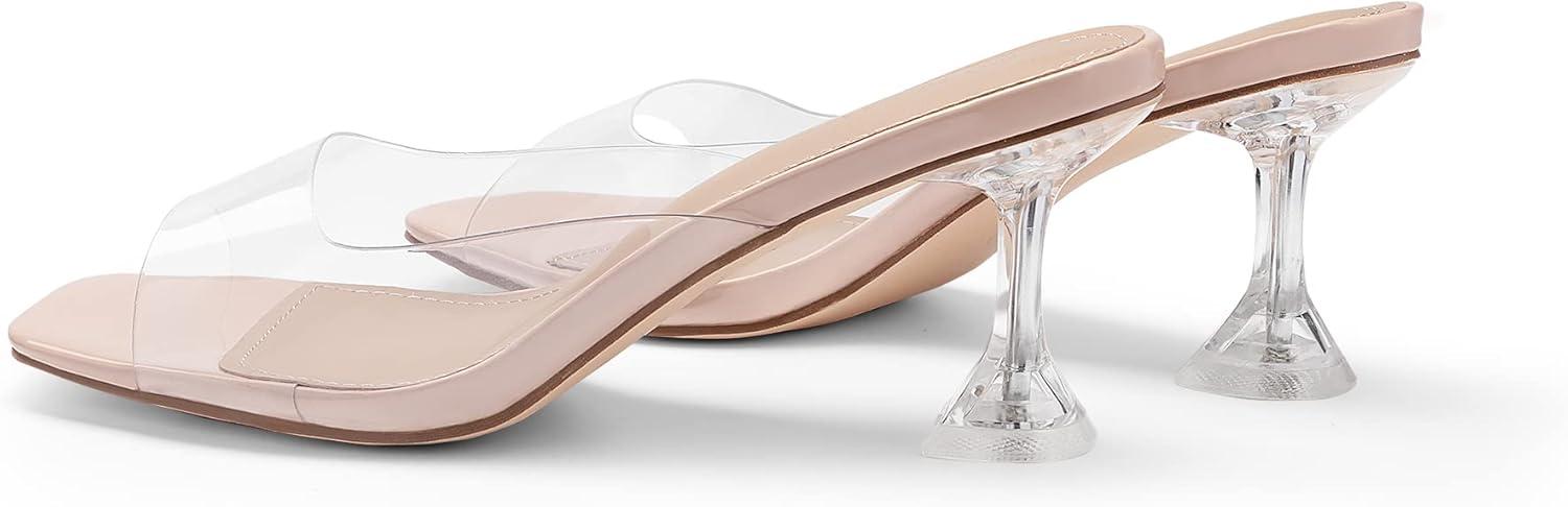 imageDREAM PAIRS Womens Clear Heeled Sandals Square Toe Transparent Stiletto Mules Slip on Wedding Dress ShoesPinkClear