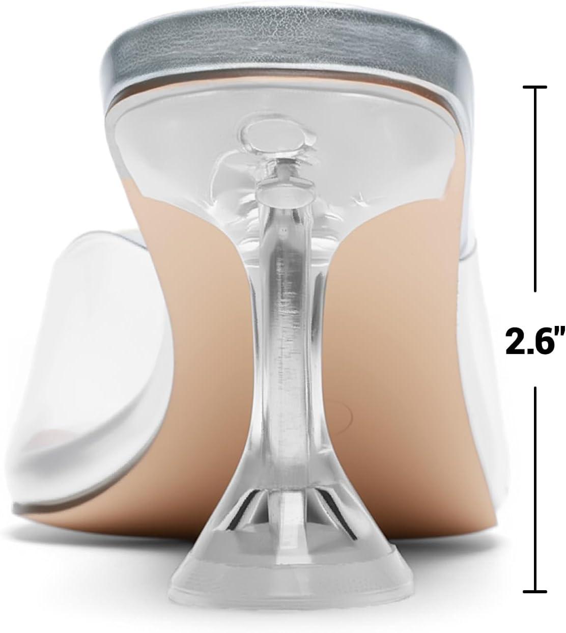 imageDREAM PAIRS Womens Clear Heeled Sandals Square Toe Transparent Stiletto Mules Slip on Wedding Dress ShoesSilverClear