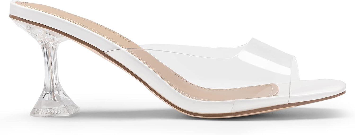 imageDREAM PAIRS Womens Clear Heeled Sandals Square Toe Transparent Stiletto Mules Slip on Wedding Dress ShoesWhiteClear
