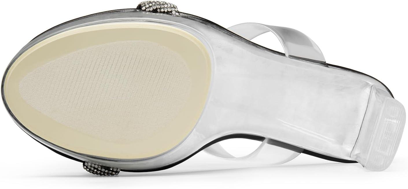 imageDREAM PAIRS Womens Clear Two Strap Open Toe High Block Chunky Slip on Dress Heel SandalsBlackrhinestone