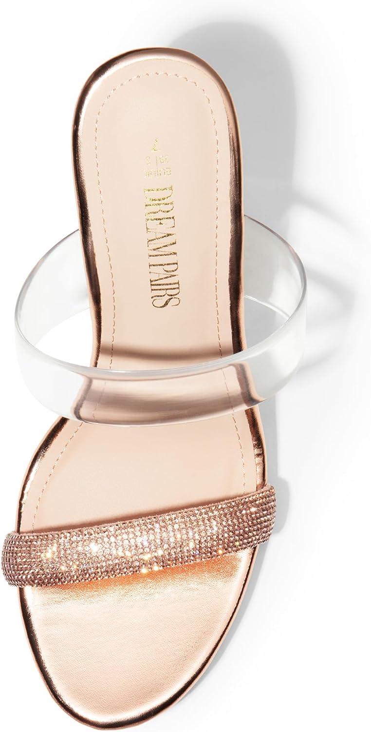 imageDREAM PAIRS Womens Clear Two Strap Open Toe High Block Chunky Slip on Dress Heel SandalsChampagnerhinestone