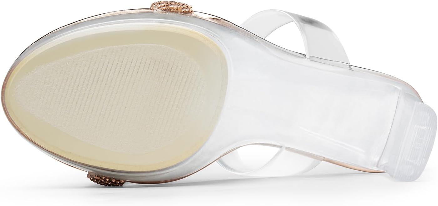 imageDREAM PAIRS Womens Clear Two Strap Open Toe High Block Chunky Slip on Dress Heel SandalsChampagnerhinestone