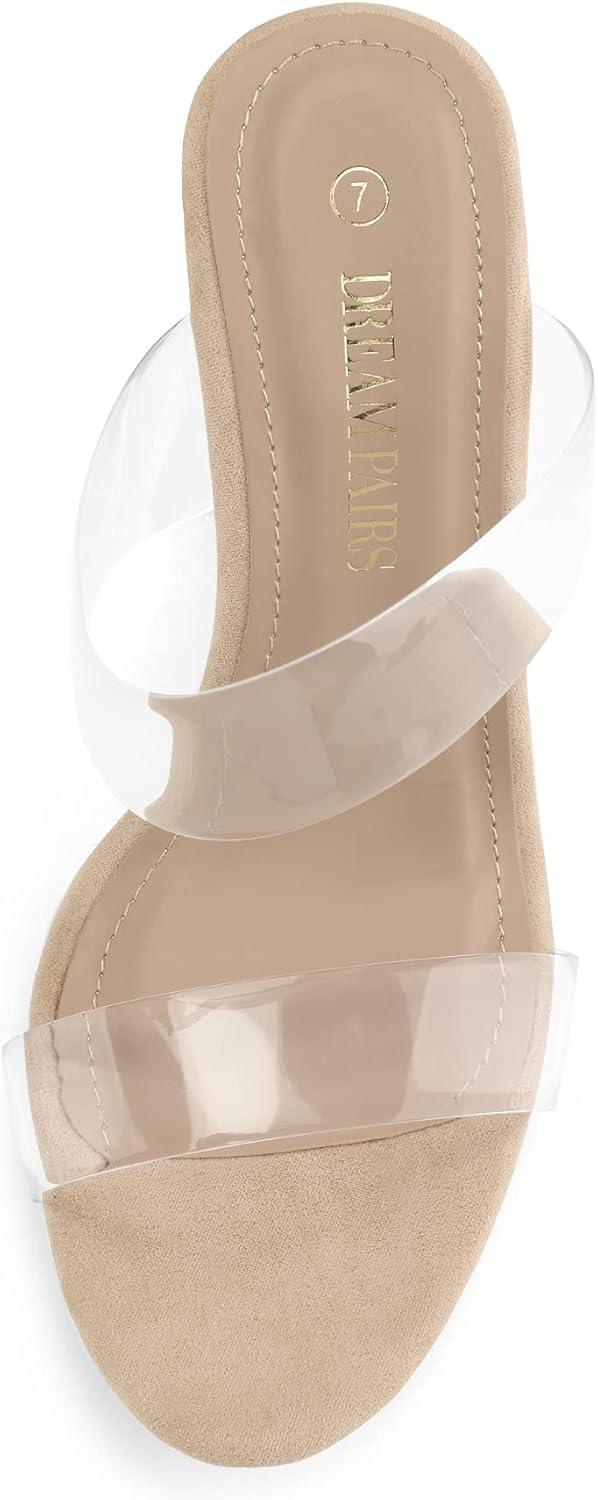 imageDREAM PAIRS Womens Clear Two Strap Open Toe High Block Chunky Slip on Dress Heel SandalsNudeClear