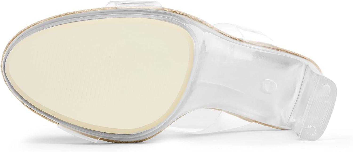 imageDREAM PAIRS Womens Clear Two Strap Open Toe High Block Chunky Slip on Dress Heel SandalsNudeClear