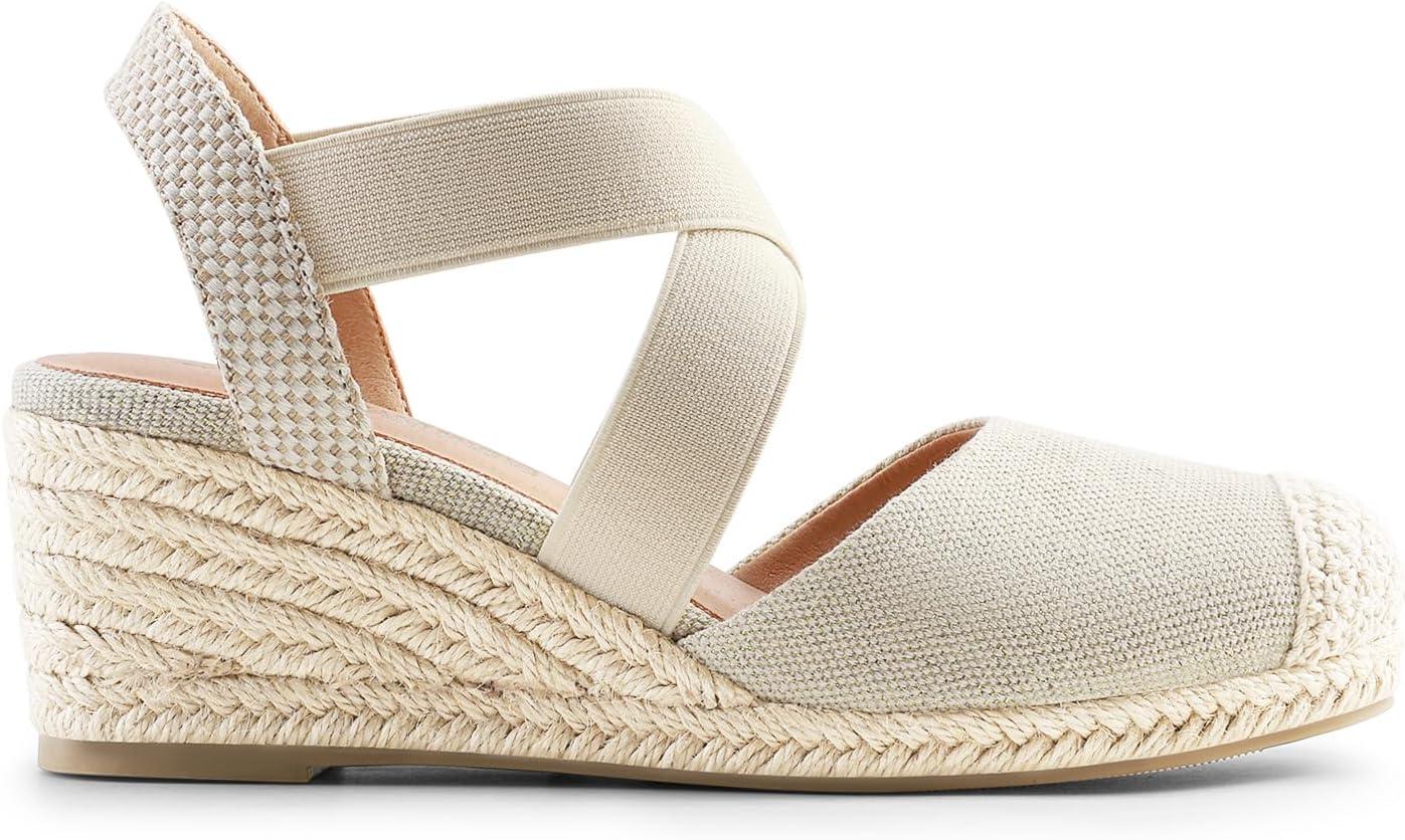 imageDREAM PAIRS Womens Close Toe Espadrilles Platform Slip on Elastic Criss Cross Straps Dressy Wedges SandalsBeige