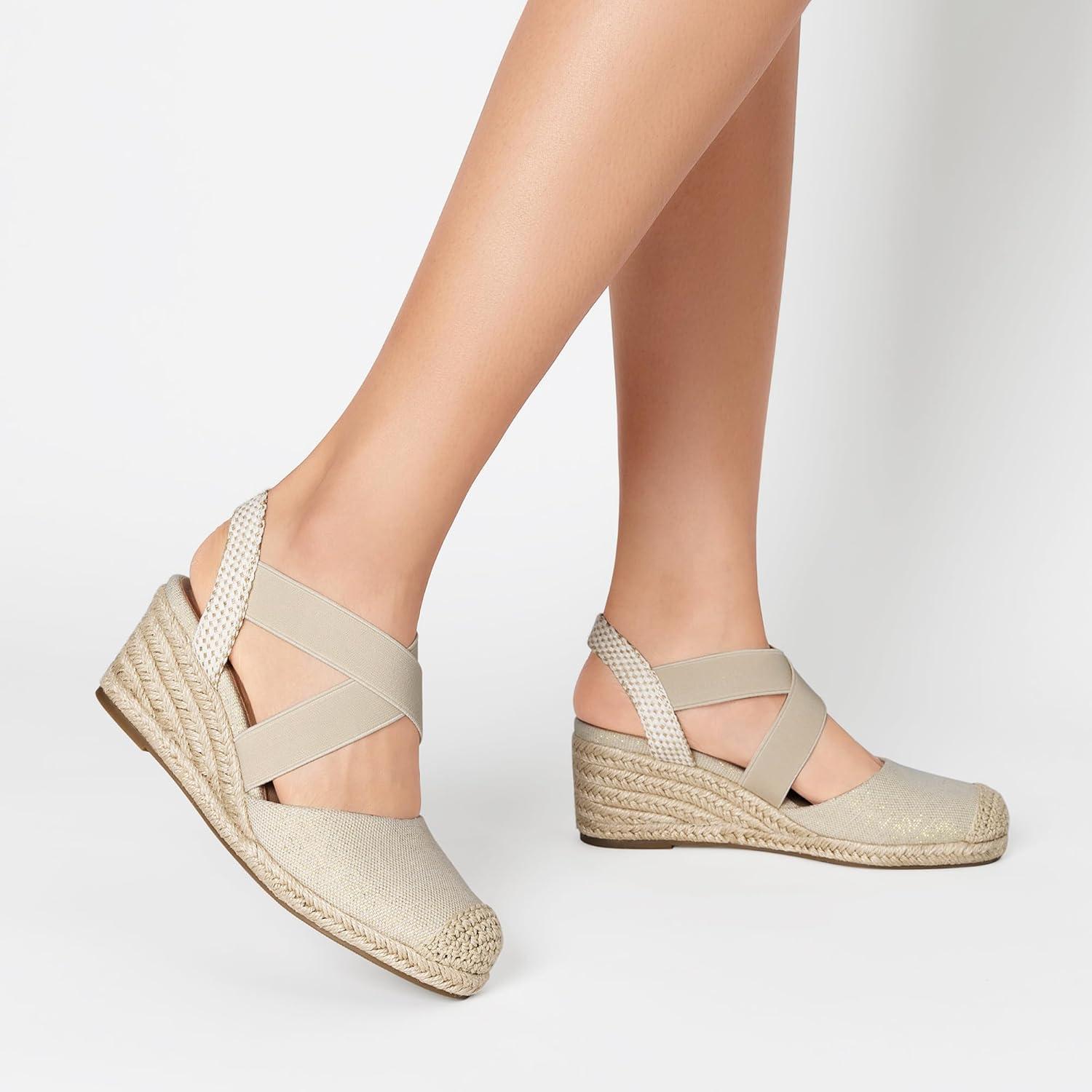 imageDREAM PAIRS Womens Close Toe Espadrilles Platform Slip on Elastic Criss Cross Straps Dressy Wedges SandalsBeige