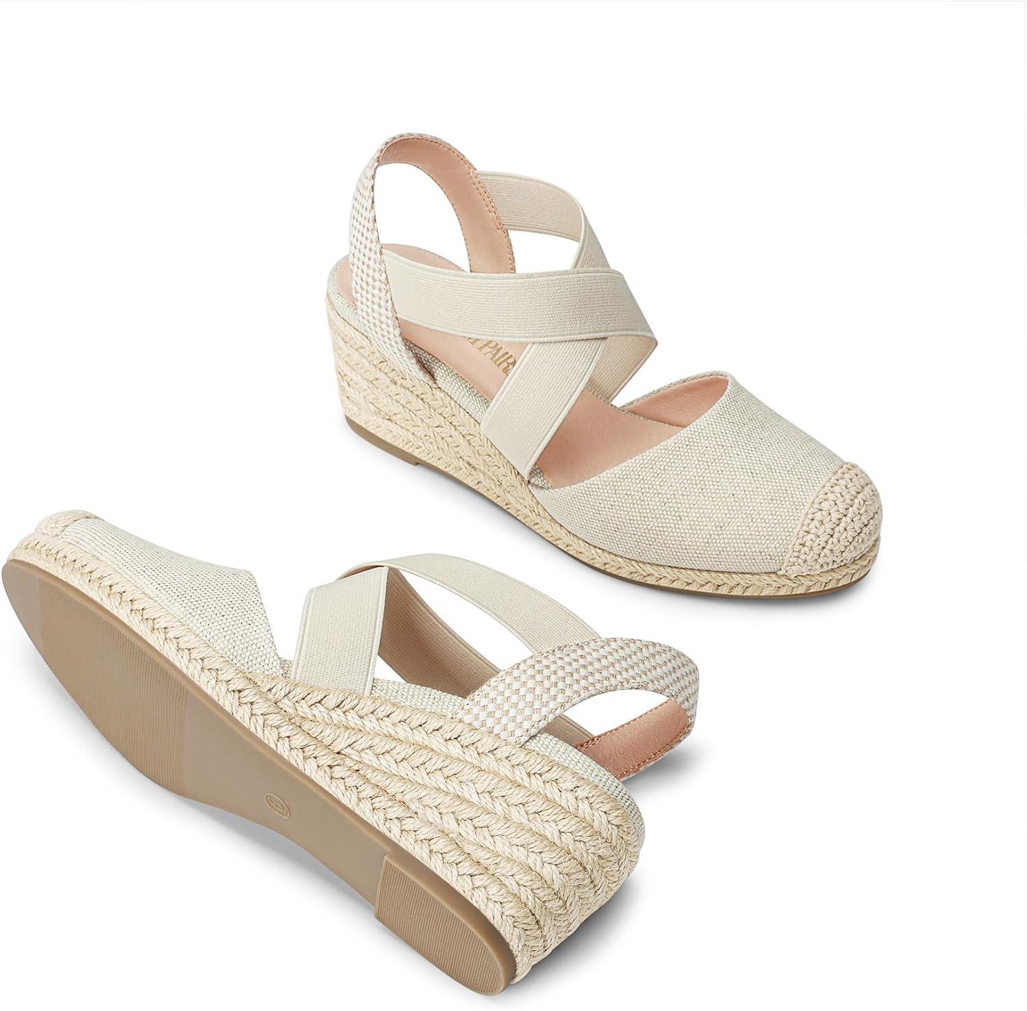 imageDREAM PAIRS Womens Close Toe Espadrilles Platform Slip on Elastic Criss Cross Straps Dressy Wedges SandalsBeige