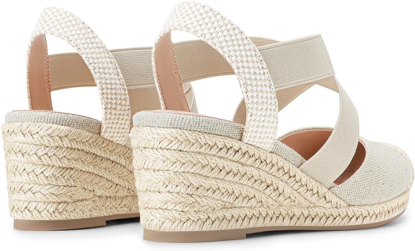 imageDREAM PAIRS Womens Close Toe Espadrilles Platform Slip on Elastic Criss Cross Straps Dressy Wedges SandalsBeige