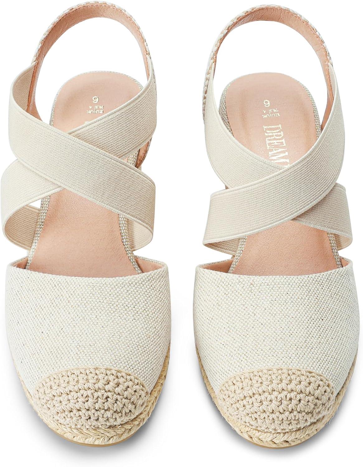 imageDREAM PAIRS Womens Close Toe Espadrilles Platform Slip on Elastic Criss Cross Straps Dressy Wedges SandalsBeige